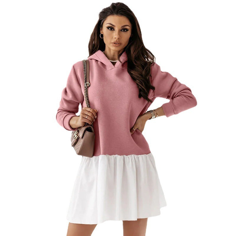 Ladies Hooded Dress with Ruffled Hem and Casual Cut Ivyshape