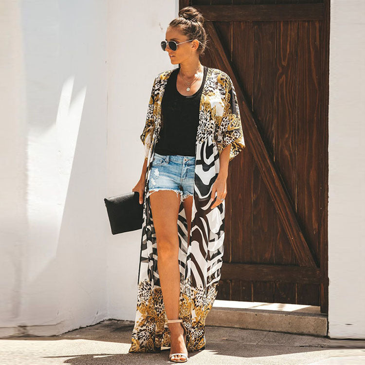 Women Airy Kaftan Cover-up with Animal Design Ivyshape