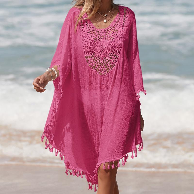 Women's airy beach tunic with fringed accents Ivyshape