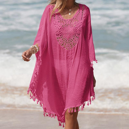 Women's airy beach tunic with fringed accents Ivyshape