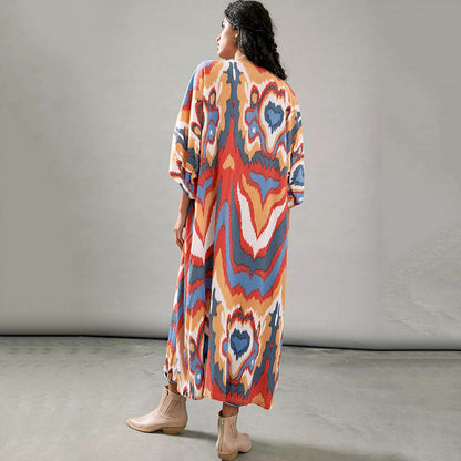 Women's Kimono-Style Beach Wrap with Artistic Pattern Ivyshape