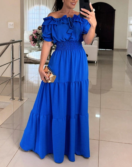Women's maxi dress with ruffle details and off-shoulder design Ivyshape