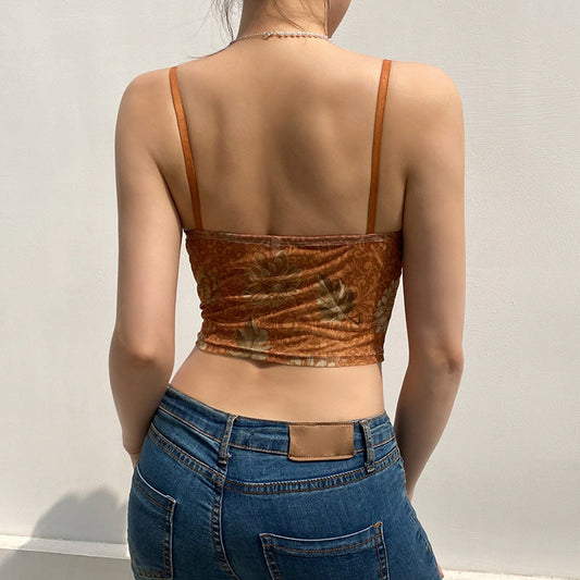 Women Lace Trim Floral Crop Top Ivyshape