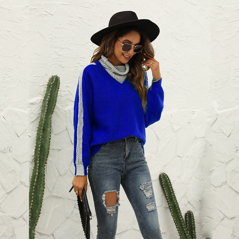 Women Trendy Sweater with High Collar and Wide Stripes Ivyshape