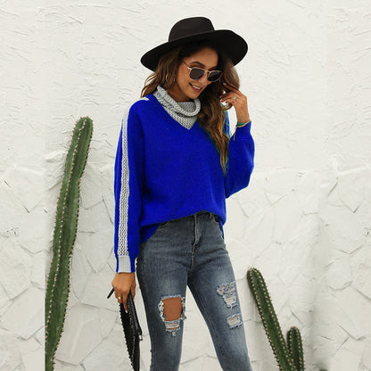 Women Trendy Sweater with High Collar and Wide Stripes Ivyshape