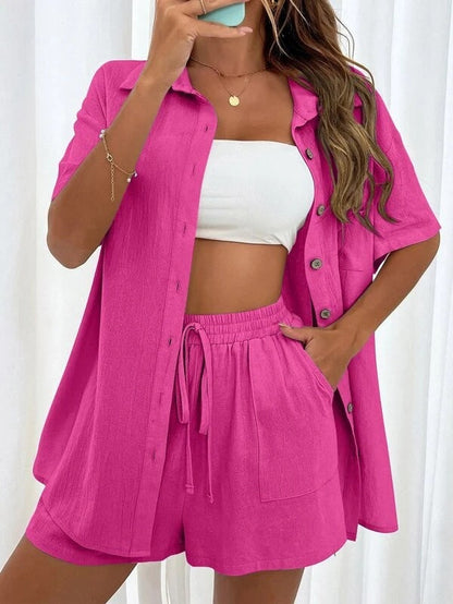 Women’s Casual Two-Piece Set with Shirt and Shorts Ivyshape