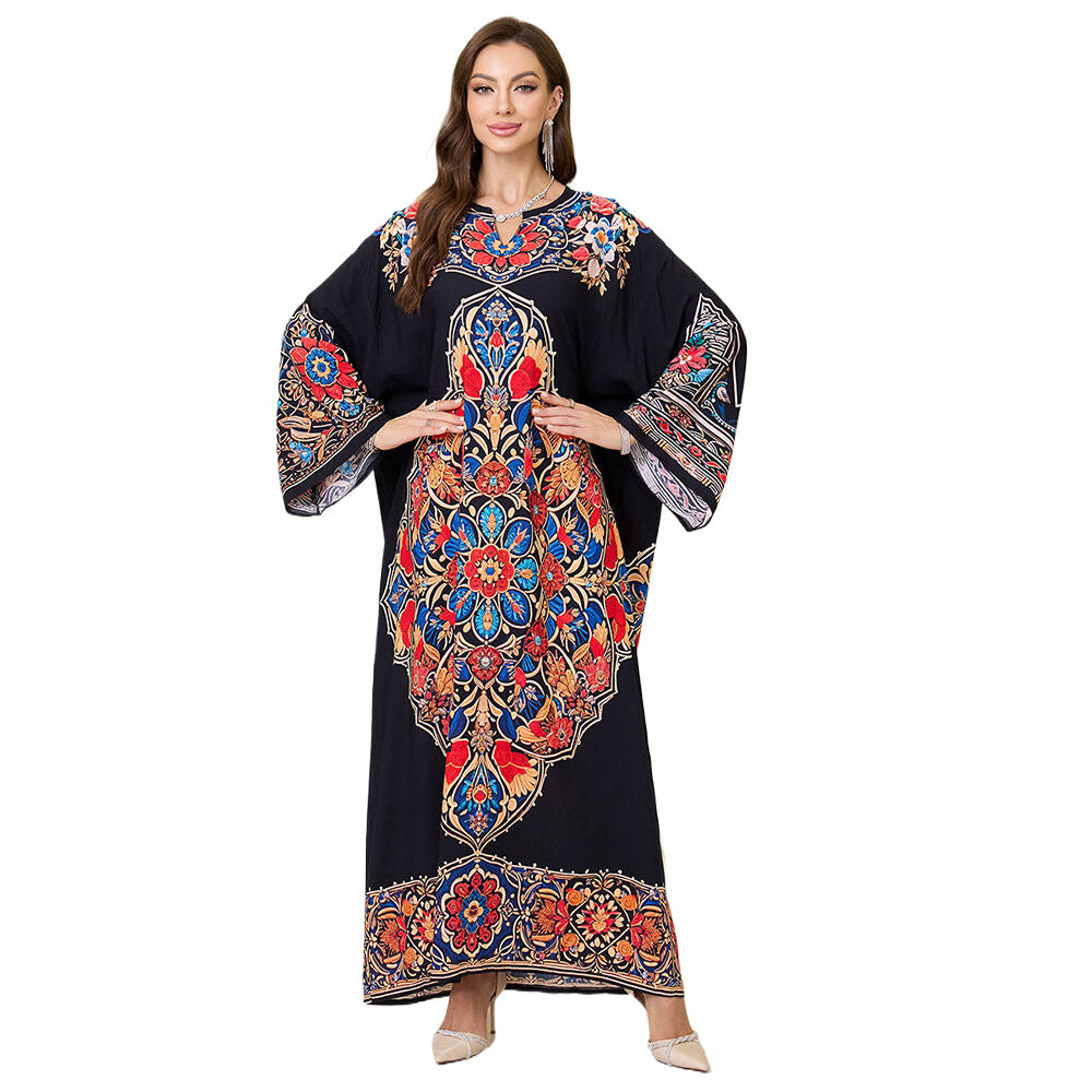 Ladies Maxi Kaftan with colorful floral embroidery design Ivyshape