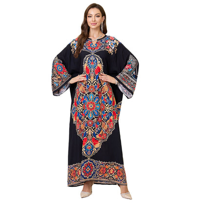 Ladies Maxi Kaftan with colorful floral embroidery design Ivyshape