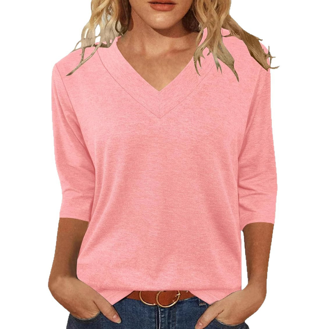 Women Relaxed Fit V-Neck Top Ivyshape