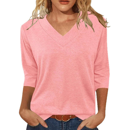 Women Relaxed Fit V-Neck Top Ivyshape