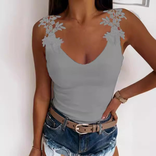 Women's Lace Detail V-Neck Tank Top Ivyshape