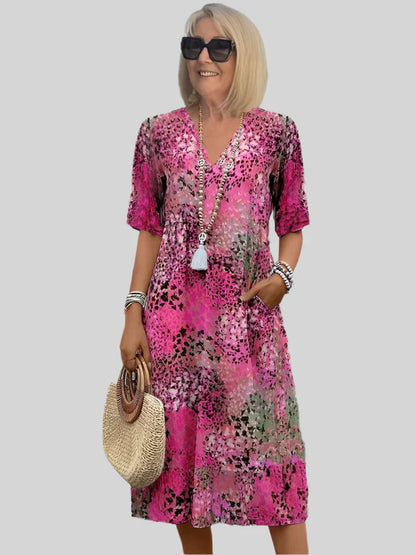 Women's casual dress with V-neck and integrated pockets Ivyshape