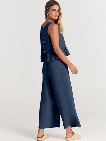 Women's casual jumper with voluminous ruffle hem and wide leg Ivyshape