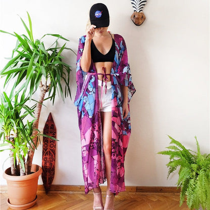 Women airy maxi kaftan with modern graphic pattern Ivyshape