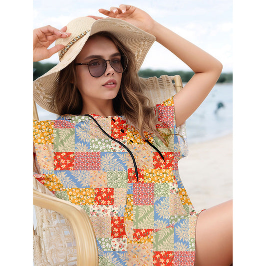 Women’s casual beach dress with cheerful patchwork design Ivyshape