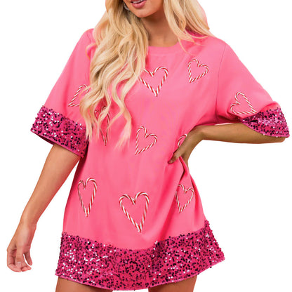 Women's tunic dress with sequin embellishment and heart pattern Ivyshape