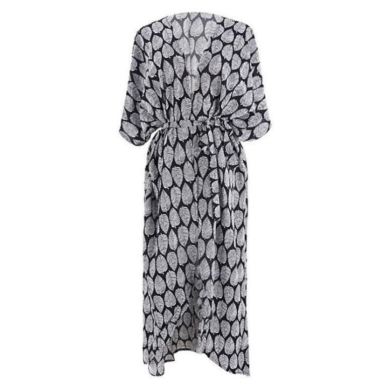 Women's Beach Kimono with Airy Cut and Festive Leaf Design Ivyshape