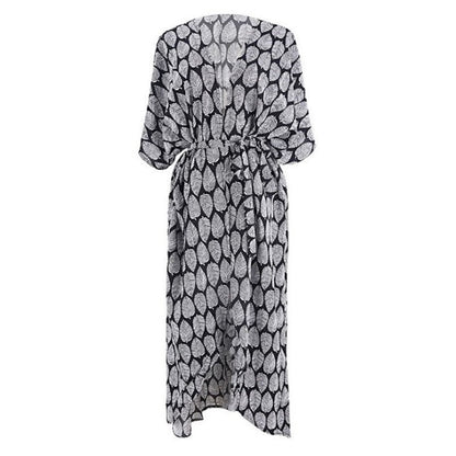 Women's Beach Kimono with Airy Cut and Festive Leaf Design Ivyshape