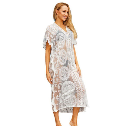 Ladies transparent crochet beach dress Ivyshape