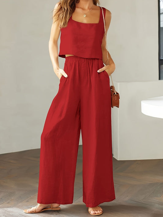 Women's jumpsuit with wide leg and adjustable straps Ivyshape