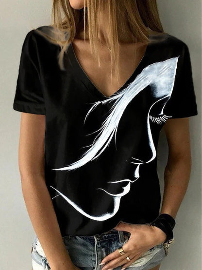 Women Artificial V-Neck Graphic T-Shirt Ivyshape
