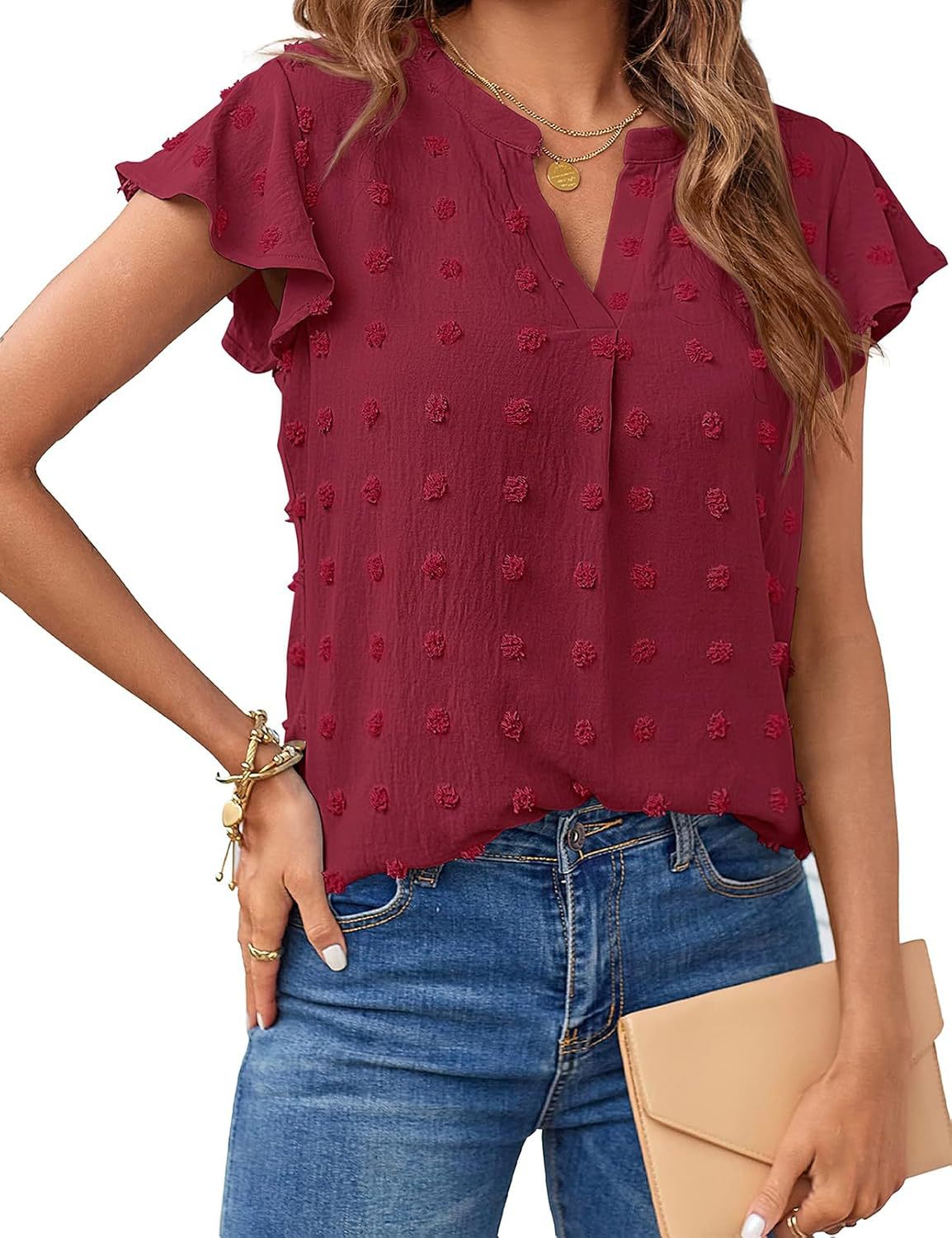 Ladies Short Sleeve Textured Blouse Shirt Ivyshape