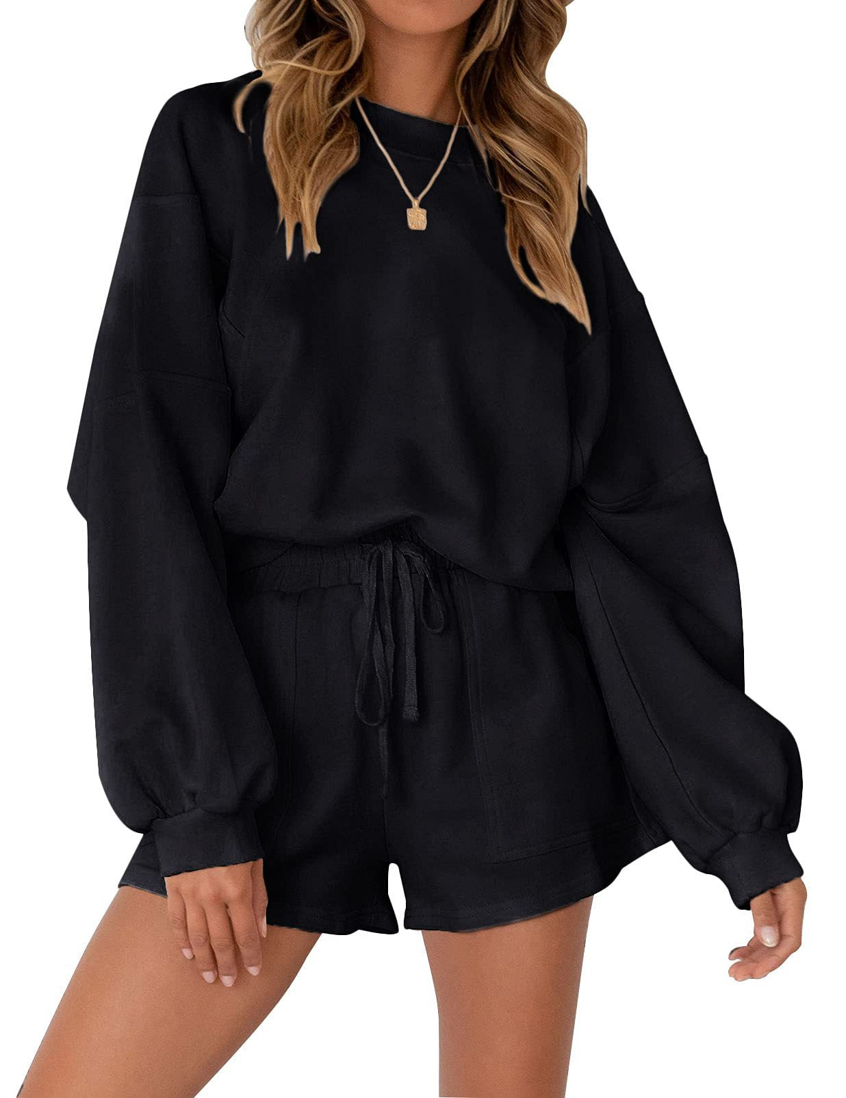 Women's Casual Sports Set with Loose Sweatshirt and Shorts Ivyshape