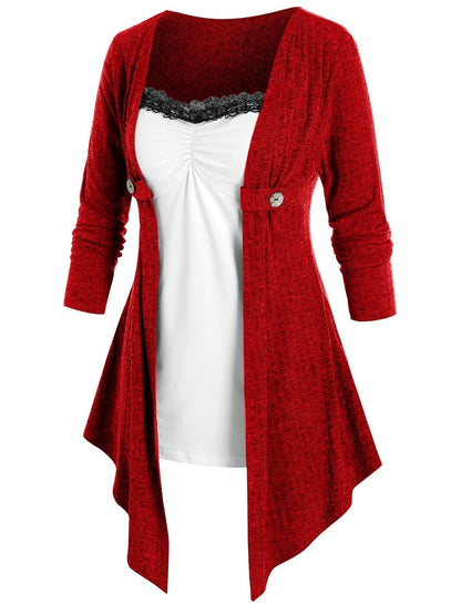 Women Open Cardigan with Asymmetrical Hem and Button Detail Ivyshape