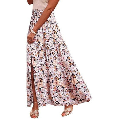 Women's Bohemian Floral Tiered Dress Maxi Skirt Ivyshape