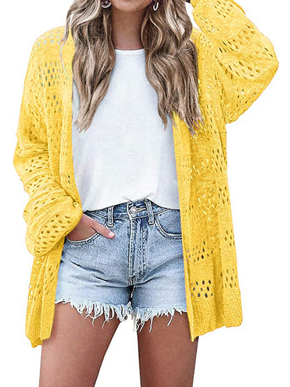 Ladies airy knitted cardigan with crochet pattern Ivyshape