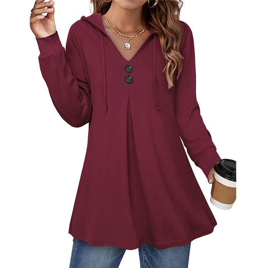 Women's casual hooded blouse with button details Ivyshape