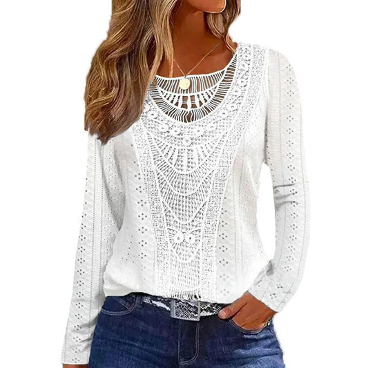 Ladies Airy Top with Artistic Lace Embroidery Ivyshape