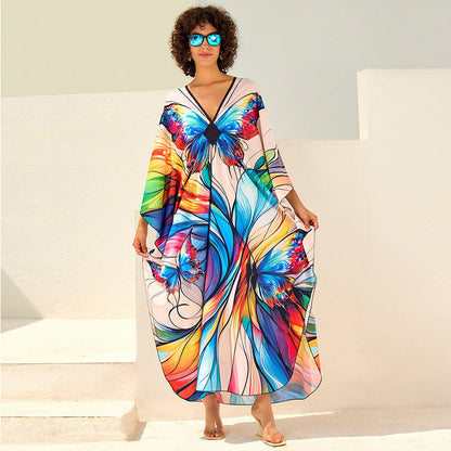 Women's beach dress with striking floral pattern design and flared cut Ivyshape