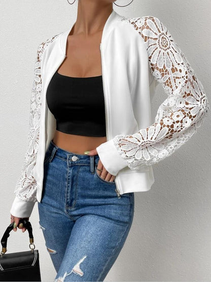 Women's bomber jacket with elegant lace sleeves Ivyshape