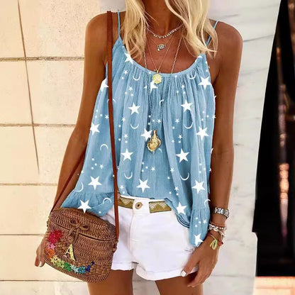 Women Star and Moon Pattern Sleeveless Top Ivyshape