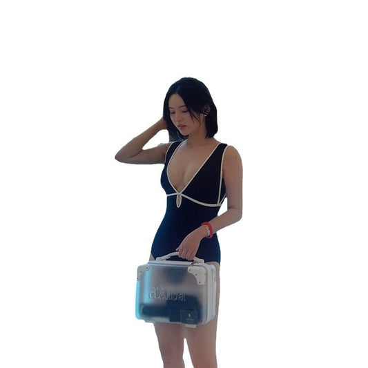 Ladies stylish one-piece swimsuit with fashionable contrasting elements Ivyshape
