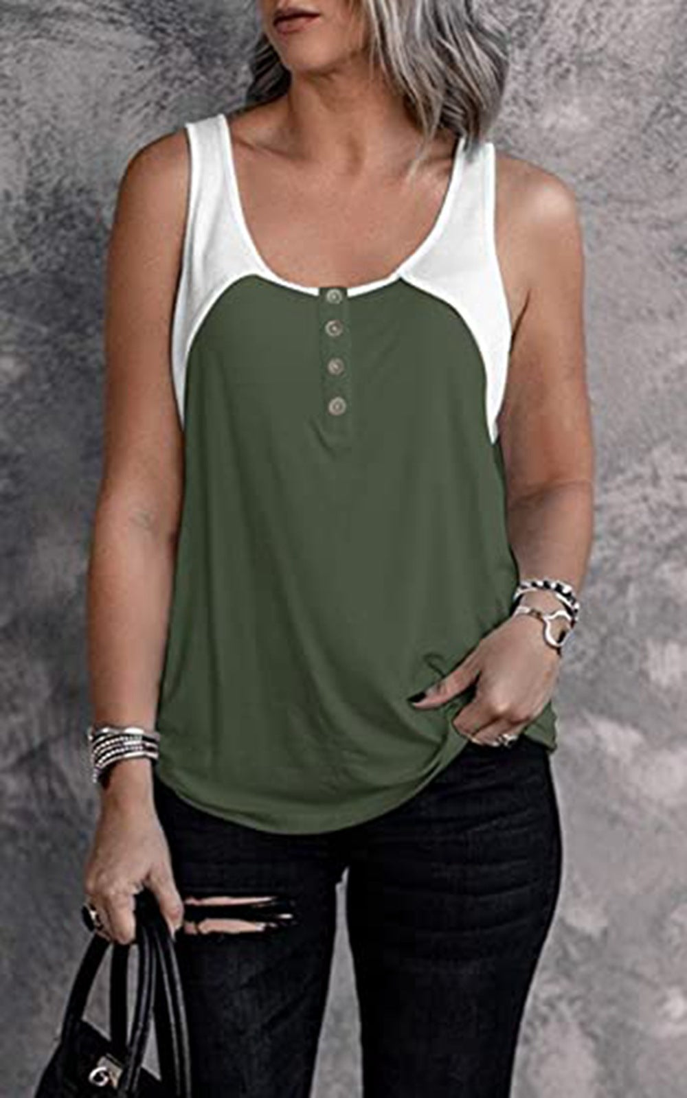 Women's military cut top with button placket Ivyshape