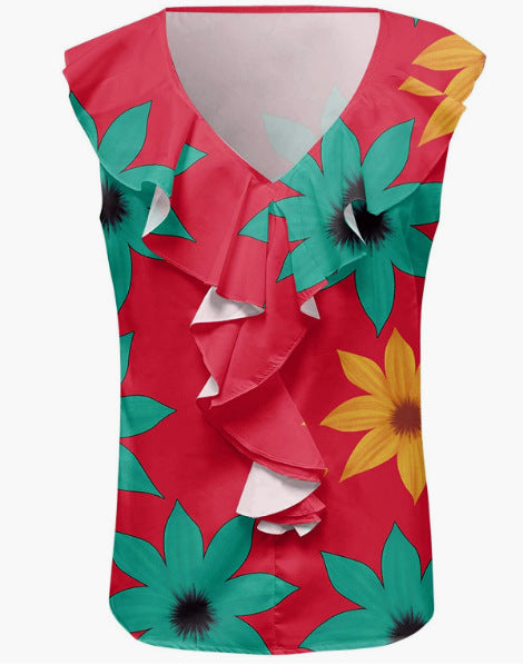 Ladies' elegant blouse shirt with voluminous ruffled hem and V-neck Ivyshape
