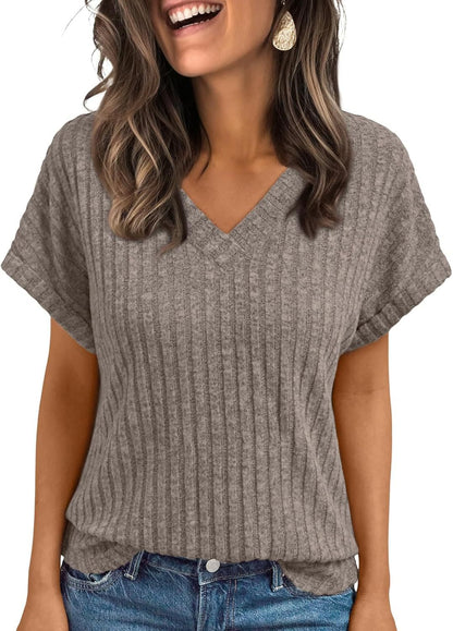 Women V-Neck Ribbed Top Ivyshape