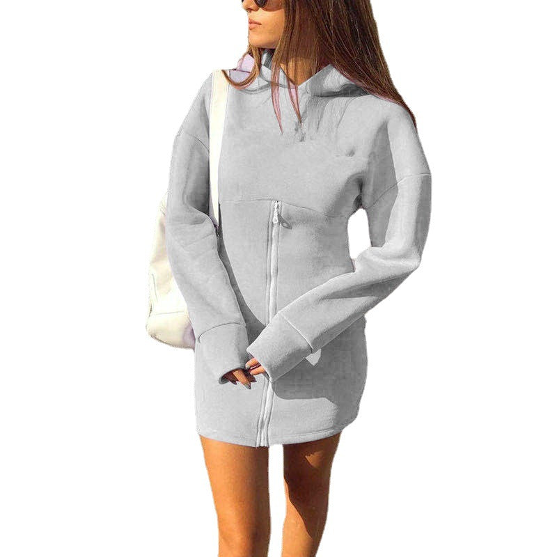 Ladies Sweat Dress with Hood and Zipper Ivyshape