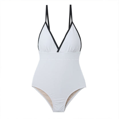 Women's stylish one-piece swimsuit with chic V-neckline and contrasting straps Ivyshape