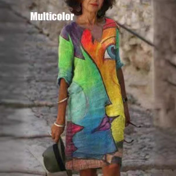 Women's Artistic Abstract Graphic Midi Dress Ivyshape