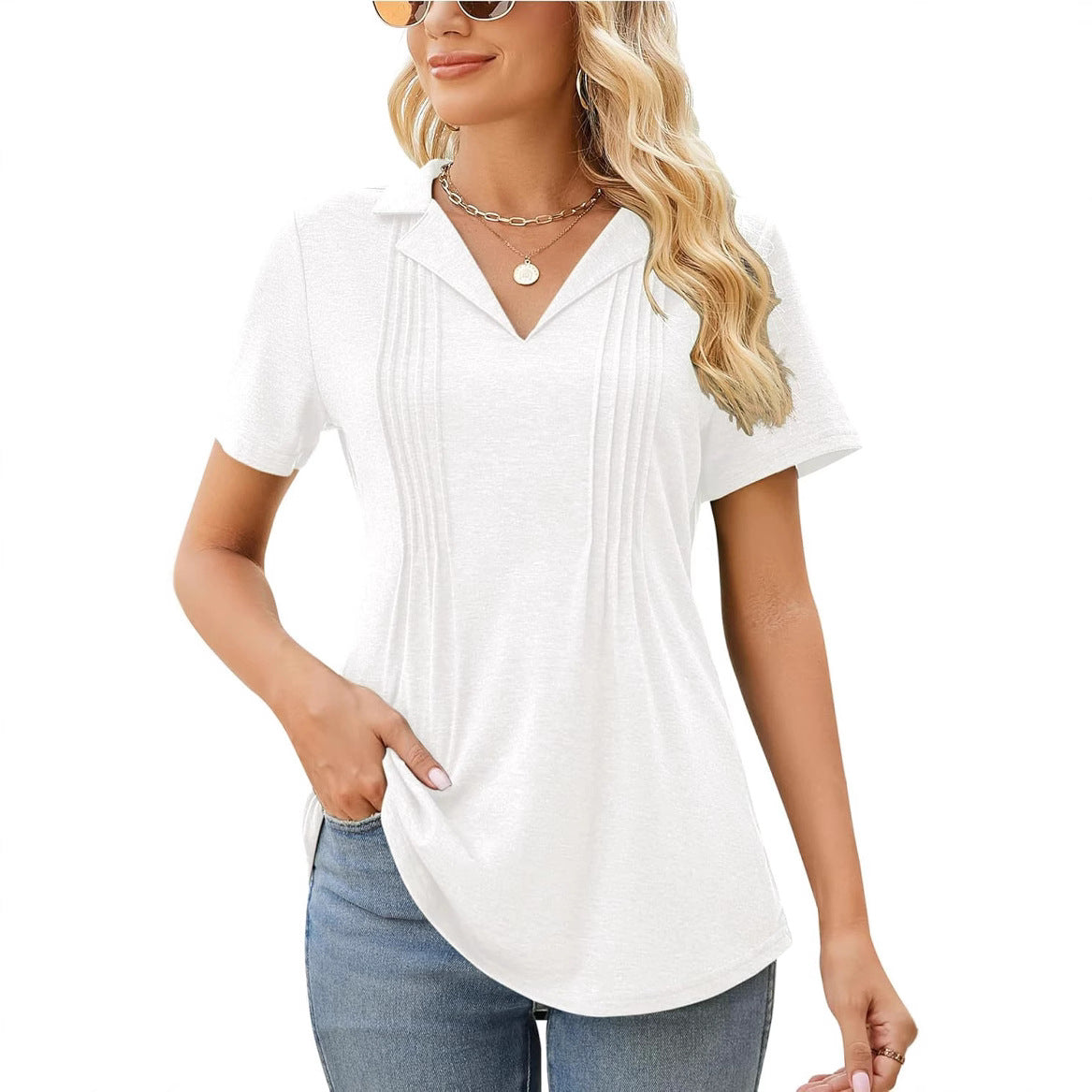Women Pleated Detail Casual Tunic Ivyshape