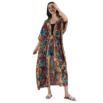 Women’s Long Kaftan Robe in Artistic Pattern Ivyshape