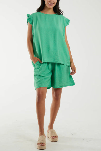 Women's Relaxed Fit Ruffle Sleeve Two-Piece Set Ivyshape