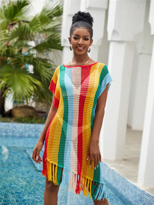 Women's crochet beach dress with fringed details Ivyshape