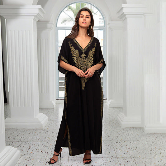 Ladies elegant kaftan with artistic eagle design Ivyshape