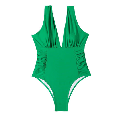 Women's One-Piece Swimsuit with Deep V-Neck and Gathering Ivyshape