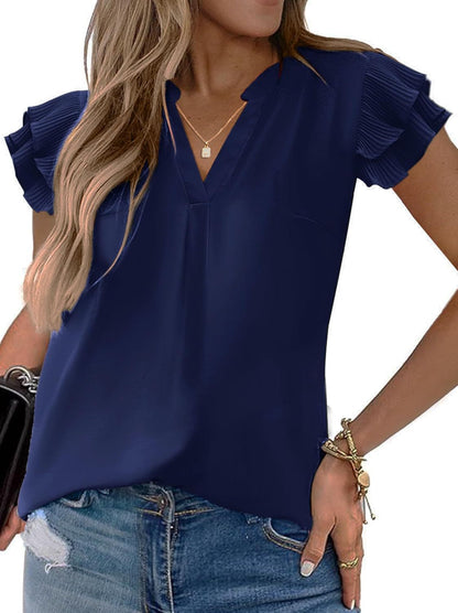 Women Lightweight Button-Front Flutter Sleeve Top Ivyshape