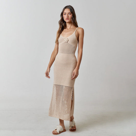 Women’s knitted dress with sophisticated lace pattern Ivyshape
